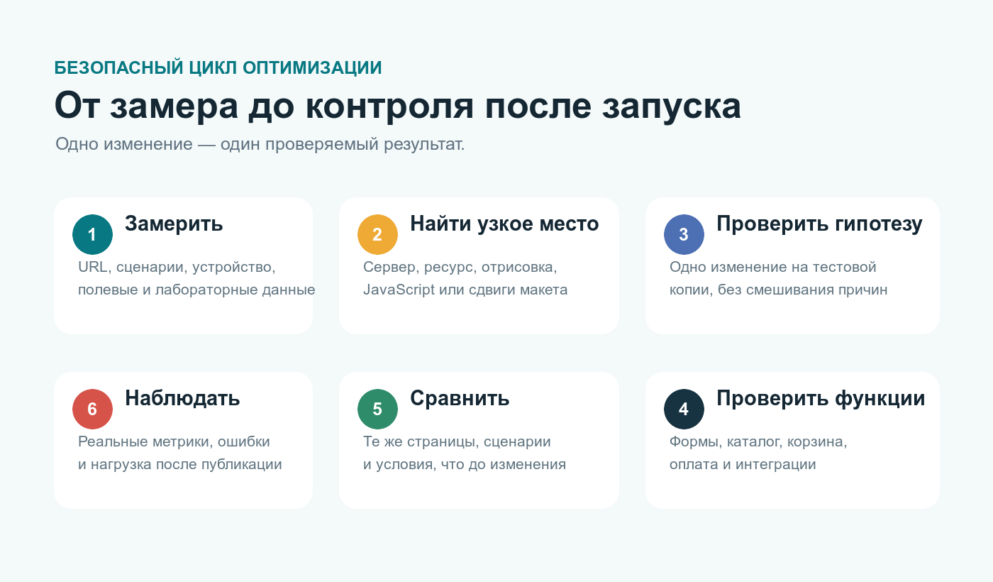 Безопасный порядок ускорения сайта на 1С-Битрикс от замеров до контроля после запуска